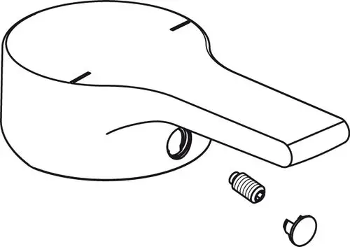 Griffhebel in Chrom von Ideal Standard, mit einem integrierten Logo, bestehend aus einem Hauptteil und zwei Befestigungselementen, geeignet für Armaturen.